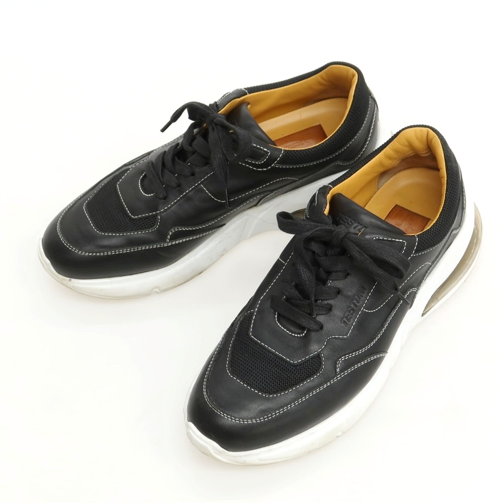 【中古】ア テストーニ a.testoni レザー ナイロン スニーカー ブラック【サイズ6 1/2】【S/S/A/W】【状態ランクB】【メンズ】[APD]