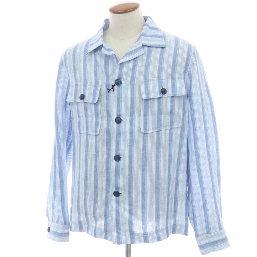 【新品】タリアトーレ TAGLIATORE リネン ストライプ シャツジャケット ブルーxホワイト【サイズ48】【S/S】【状態ランクN】【メンズ】[APD]