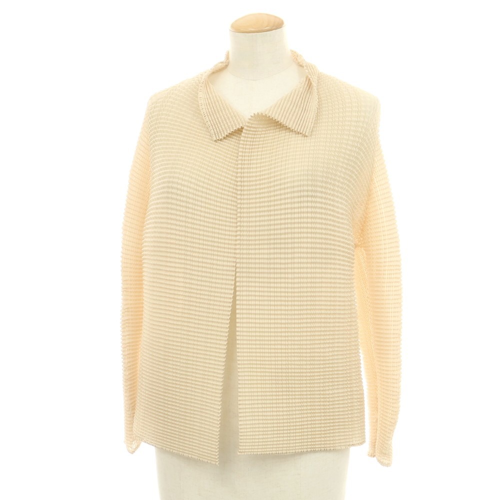 【中古】イッセイミヤケ ISSEY MIYAKE 2025年春夏 ポリエステル系 プリーツ カーディガン ライトベージュ【サイズ表記なし（L位）】【S/S】【状態ランクA】【レディース】[APD]