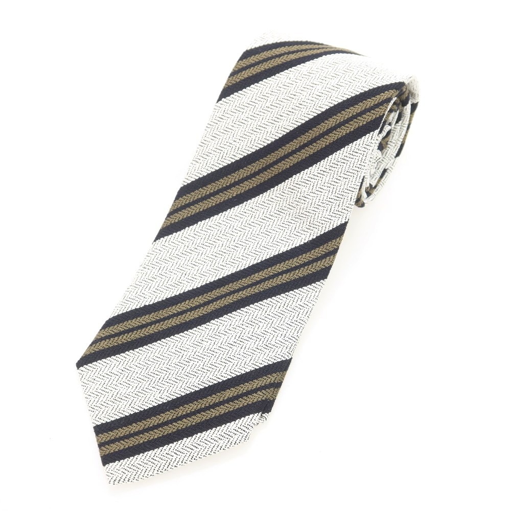【新品】ニッキー nicky シルクストライプ柄ネクタイ オフホワイトxカーキ【S/S/A/W】【状態ランクN】【メンズ】[BPD]｜リタリオリブロ