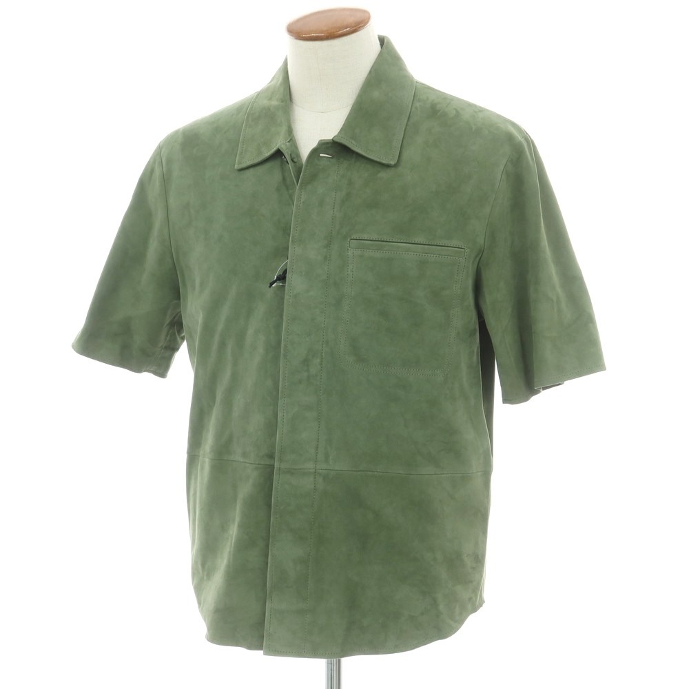 【新品アウトレット】アルマ ARMA CAVE ゴートスエードレザー オープンカラー 半袖シャツ モスグリーン【サイズ46】【S/S】【状態ランクN-】【メンズ】[APD]