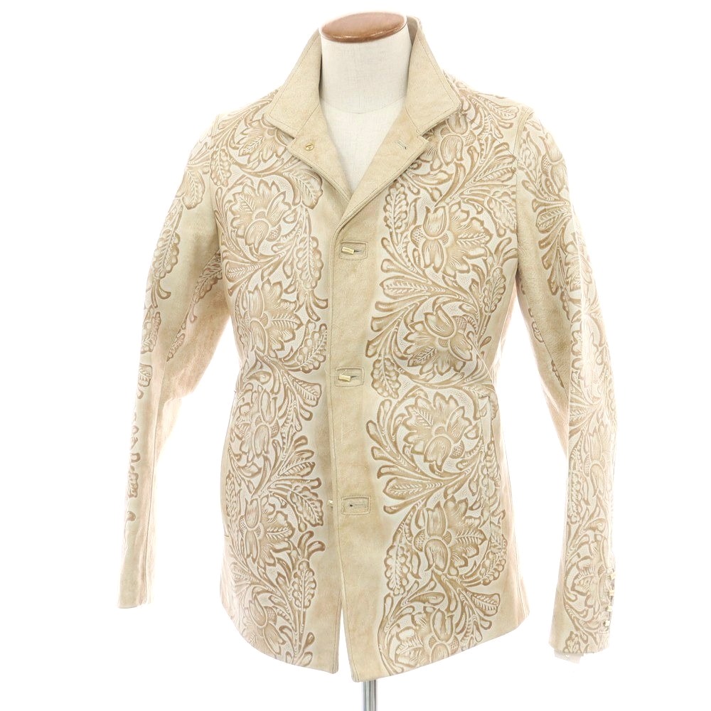 【SALE10%OFF/返品不可】【中古】ルコンド L\u0026KONDO エンボスレザー 心地よい上衣 ベージュ系【大きさ46】【A/W】【物質の状態位置づけるB】【メンズ】[CPD]