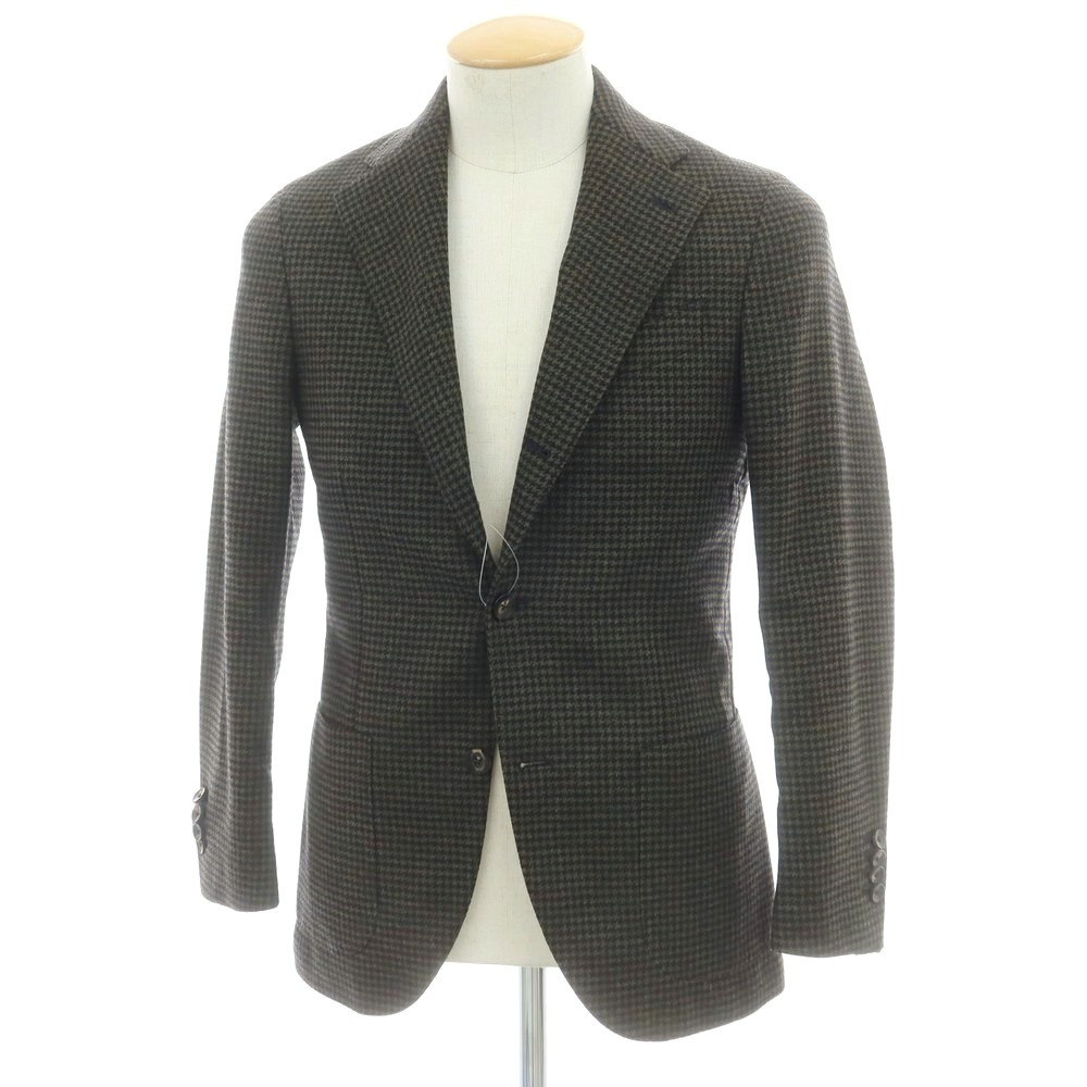 【中古】ラルディーニ LARDINI ウール ハウンドトゥース 3B テーラードジャケット オリーブxネイビー【サイズ42】【A/W】【状態ランクB】【メンズ】[CPD]