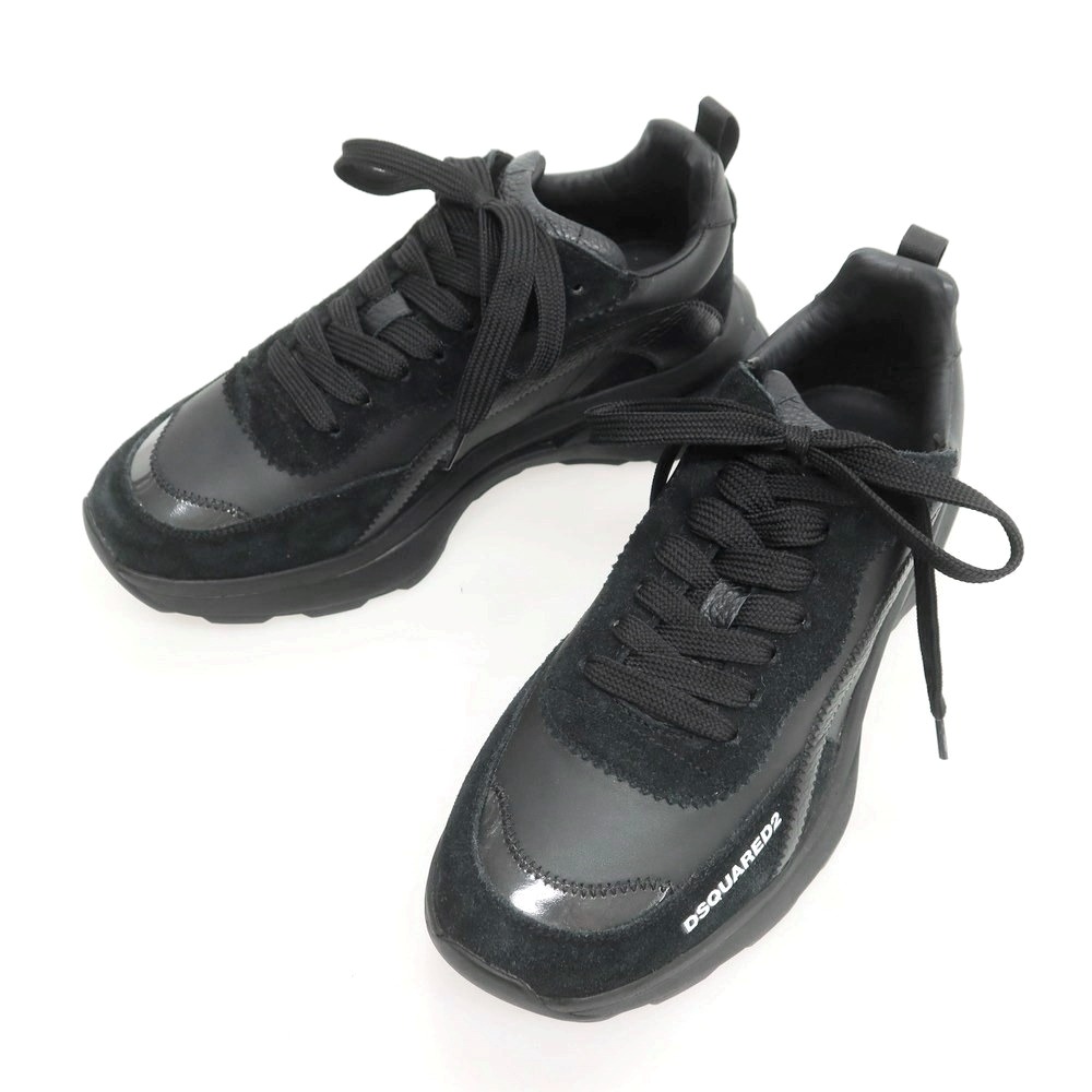 【SALE10%OFF/返品不可】【新品】ディースクエアード DSQUARED2 Slash なめし革 スニーカー 黒いこと【大きさ40】【S/S/A/W】【物質の状態位置づけるN】【メンズ】[APD]
