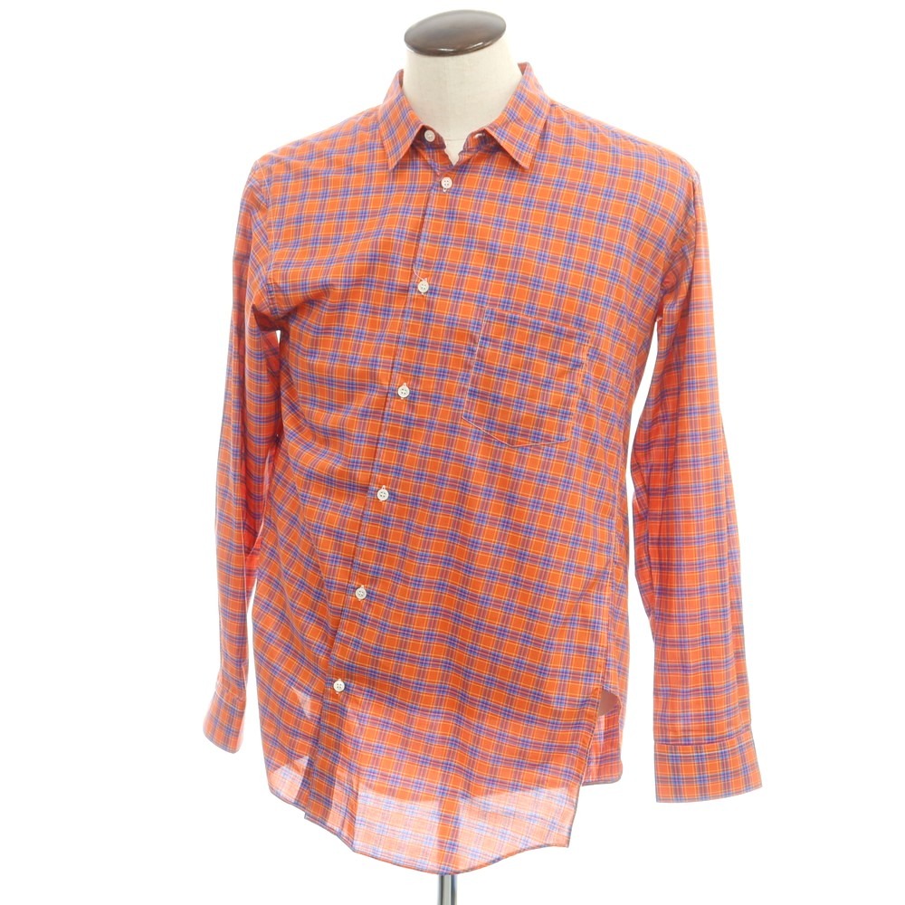 【中古】コムデギャルソンシャツ COMME des GARCONS SHIRT 2025年春夏 コットン チェック アシンメトリー レギュラーカラー カジュアルシャツ オレンジxブルー【サイズXL】【S/S/A/W】【状態ランクA】【メンズ】[BPD]｜リタリオリブロ