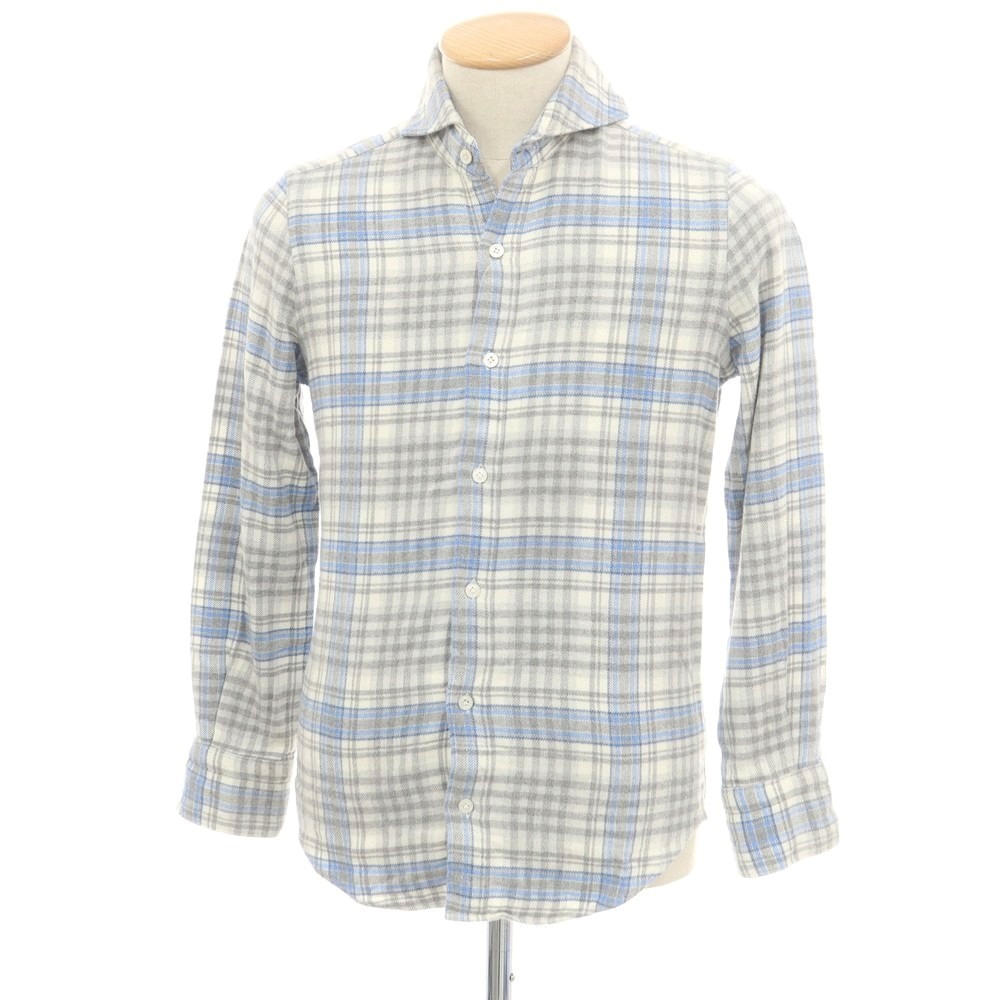 【中古】フィナモレ Finamore コットン チェック カッタウェイ カジュアルシャツ グレーxホワイト【サイズ37】【A/W】【状態ランクC】【メンズ】[CPD]