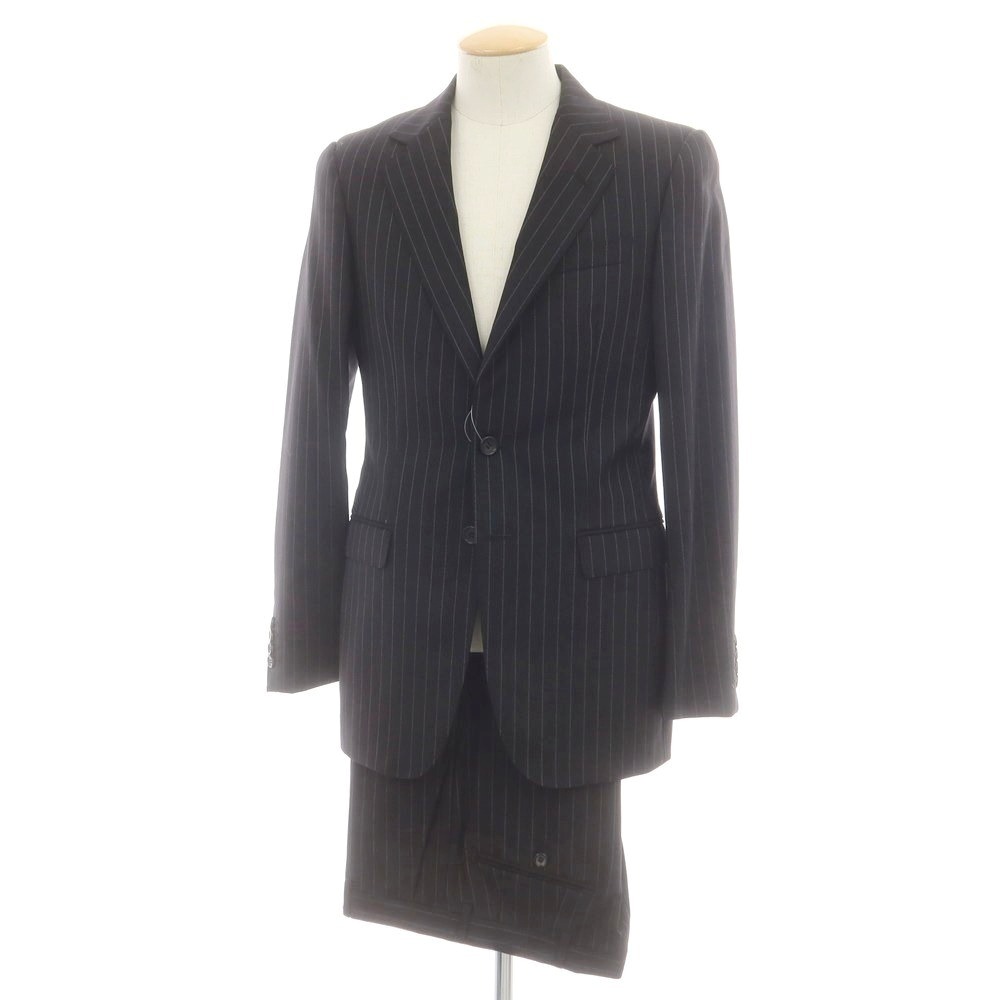【中古】グッチ GUCCI ウール ストライプ 2つボタンスーツ ブラックxホワイト【サイズ表記なし（S位）】【A/W】【状態ランクB】【メンズ】[CPD]