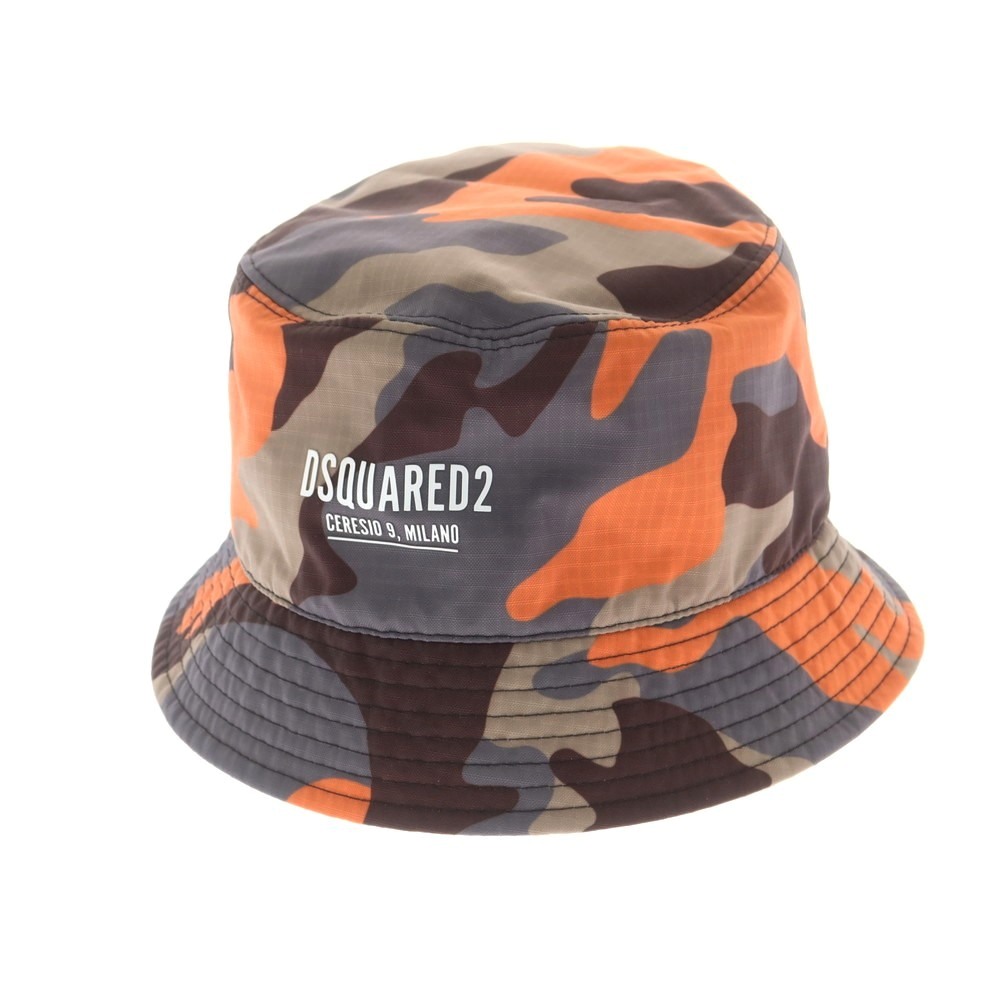 【新品】ディースクエアード DSQUARED2 ナイロン カモフラ バケットハット グレーxオレンジ【サイズM】【S/S/A/W】【状態ランクN】【メンズ】