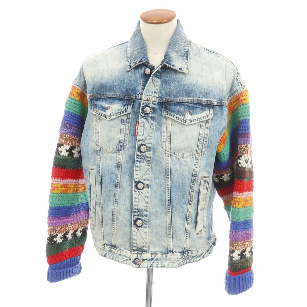 【新品】ディースクエアード DSQUARED2 ニットスリーブ デニムジャケット ブルー系【サイズ48】【A/W】【状態ランクN】【メンズ】[CPD]