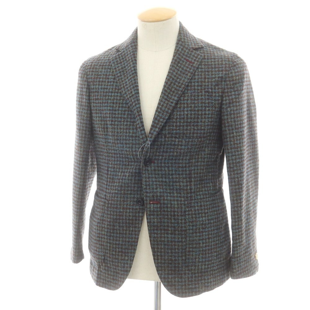 【中古】エルネスト ernesto GFB アルパカウール チェック カジュアルジャケット ブラウンxグリーン【サイズ44】【A/W】【状態ランクB】【メンズ】[CPD]