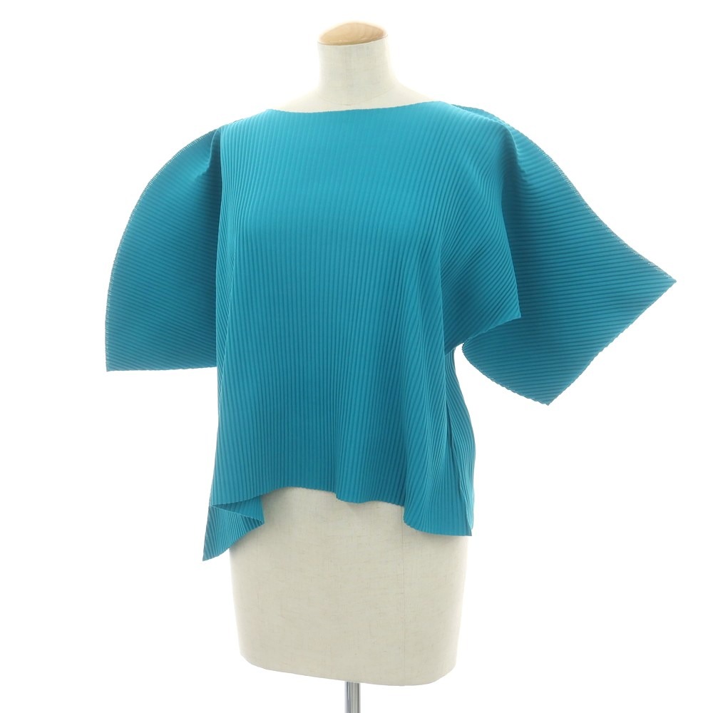 【中古】ミー イッセイミヤケ me ISSEY MIYAKE 2025年秋冬 筋目処理 余分の物カットソー 藍緑色【大いさ書きあらわすなし（M位）】【S/S】【物質の状態位置付けるA】【レディース】[BPD] Tシャツ・カットソー-レディースファッション-トップス