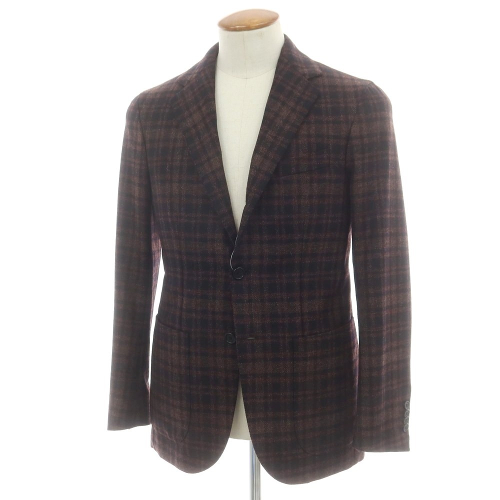 【中古】デペトリロ DE PETRILLO ウール チェック テーラードジャケット ブラックxワインレッド【サイズ46】【S/S】【状態ランクA】【メンズ】[APD]