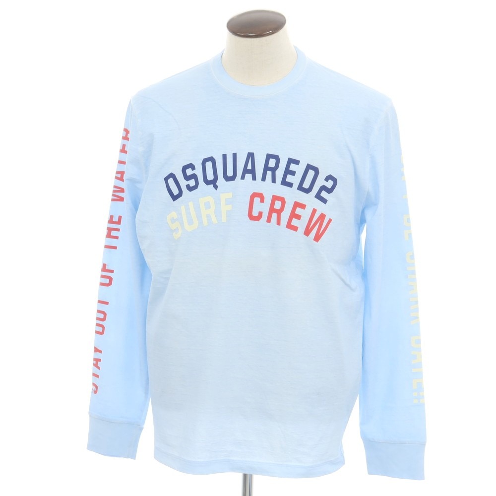 【中古】ディースクエアード DSQUARED2 コットン クルーネック 長袖Tシャツ ライトブルー【サイズXL】【S/S/A/W】【状態ランクD】【メンズ】