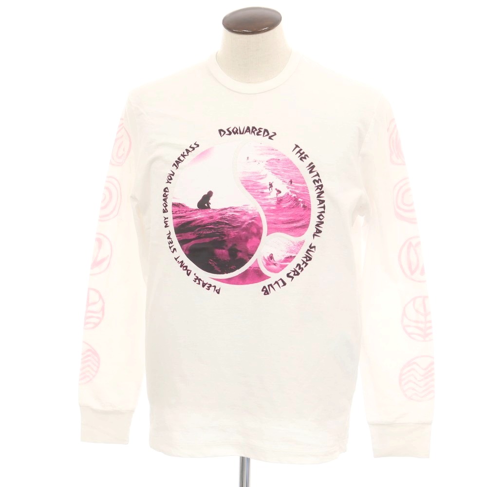 【新品逃げ道】ディースクエアード DSQUARED2 綿織物 労働者の一団のど首 長袖Ｔシャツ 白いこと【大きさL】【S/S/A/W】【物質の状態価値づけるN-】【メンズ】[APD]