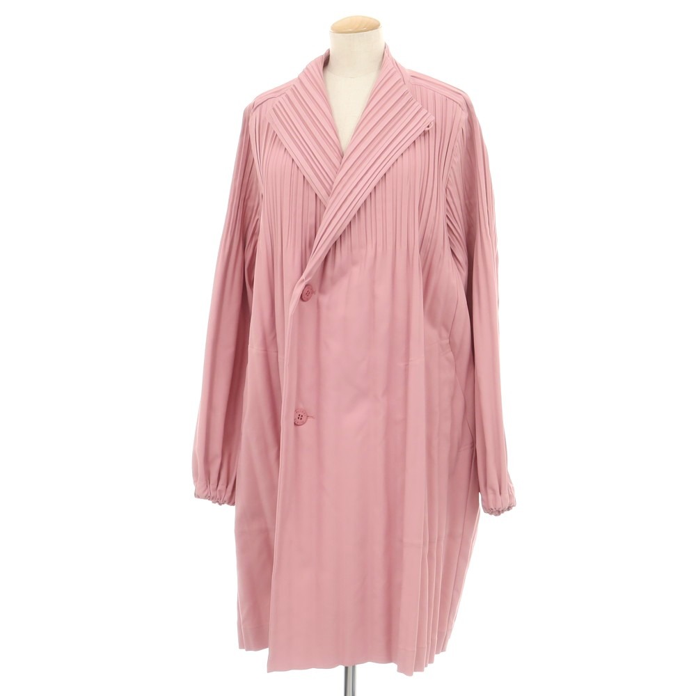 【SALE10%OFF/返品不可】【中古】筋目プリーズ PLEATS PLEASE ポリエステル 筋目産業 ダブルブレストコート サクラ色【大いさ書きあらわすなし（L位）】【S/S】【物質の状態序列付けるA】【レディース】[BPD]