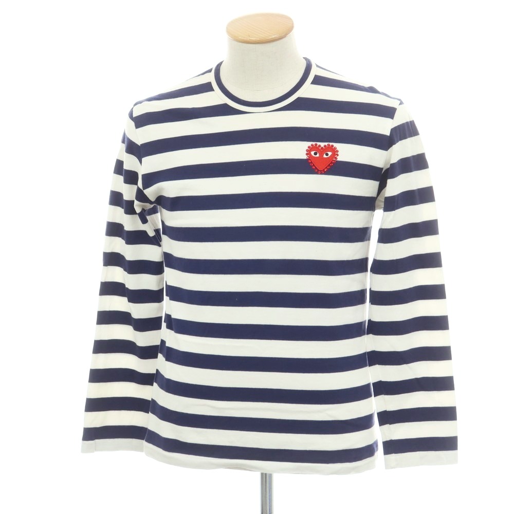 【中古】プレイコムデギャルソン PLAY COMME des GARCONS コットン ボーダー クルーネック 長袖Ｔシャツ ネイビーxホワイト【サイズS】【S/S/A/W】【状態ランクC】【ユニセックス】