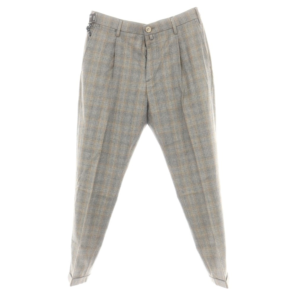 【新品】ヤコブコーエン JACOB COHEN HENRY ウール チェック ドレススラックスパンツ グレーxベージュ【サイズ34】【A/W】【状態ランクN】【メンズ】[CPD]