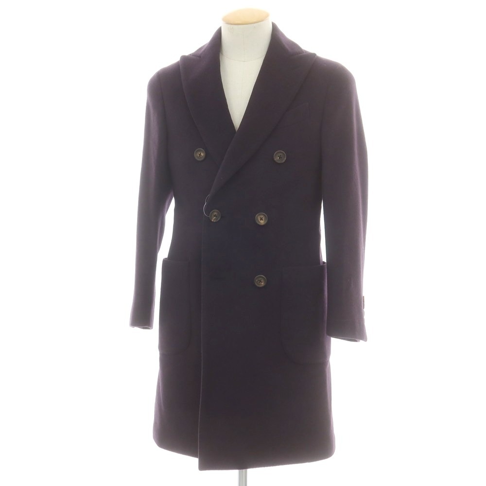 【SALE10%OFF/返品不可】【中古】ラルディーニ LARDINI 羊毛 ダブルブレストコート ダークパープルネイビー【大きさ42】【A/W】【物質の状態位置づけるC】【メンズ】[BPD]