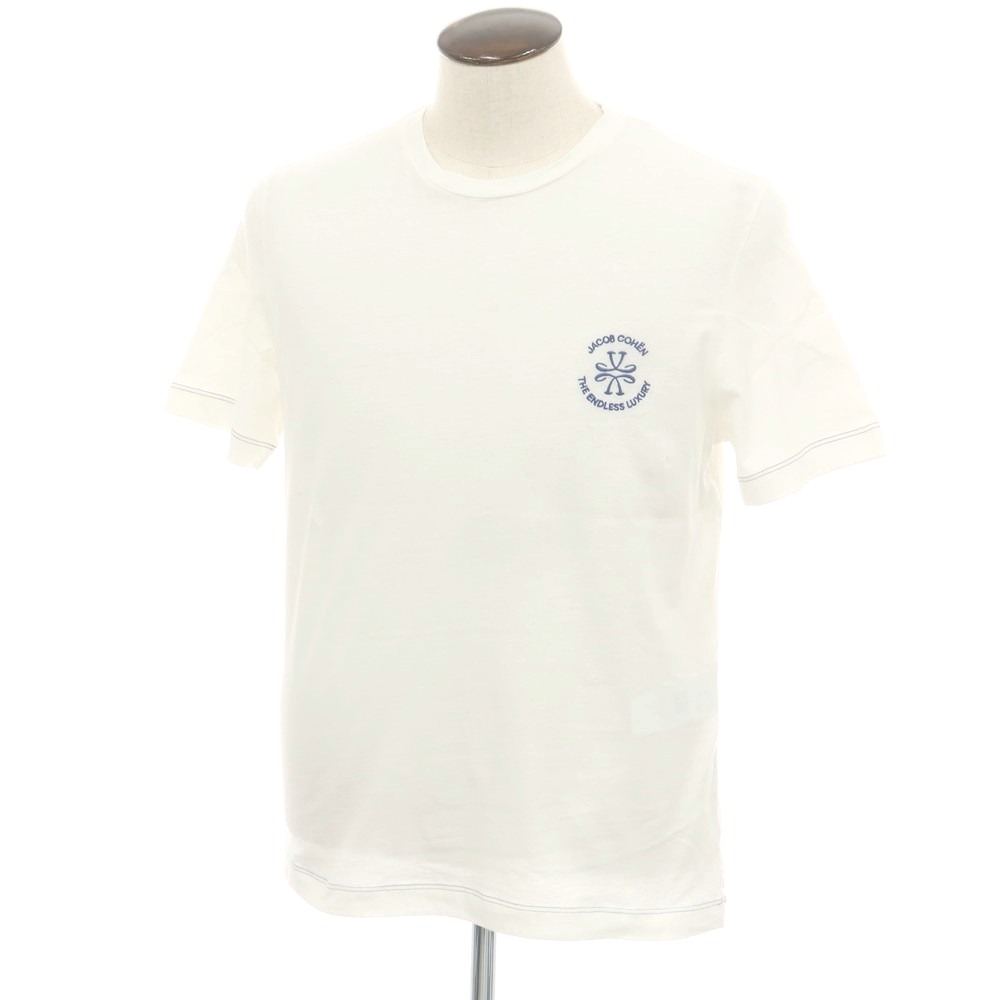 【新品】ヤコブコーエン JACOB COHEN 綿織物 労働者の一団のど首 半袖Ｔシャツ 白いこと【大きさL】【S/S】【物質の状態価値づけるN】【メンズ】[BPD]