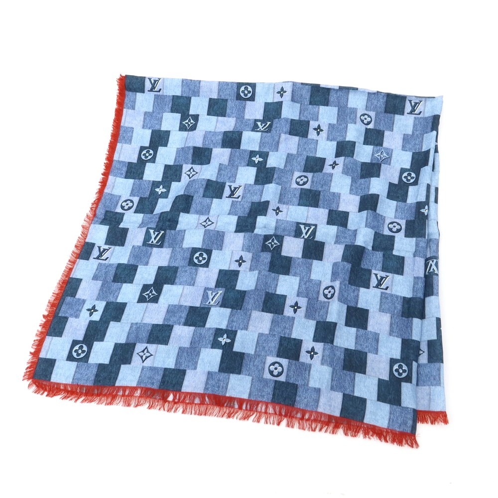 【中古】ルイ ヴィトン LOUIS VUITTON ウールシルク デニム モノグラム パッチワーク プリント ショール ブルー【A/W】【状態ランクB】【ユニセックス】[BPD] 32,247円