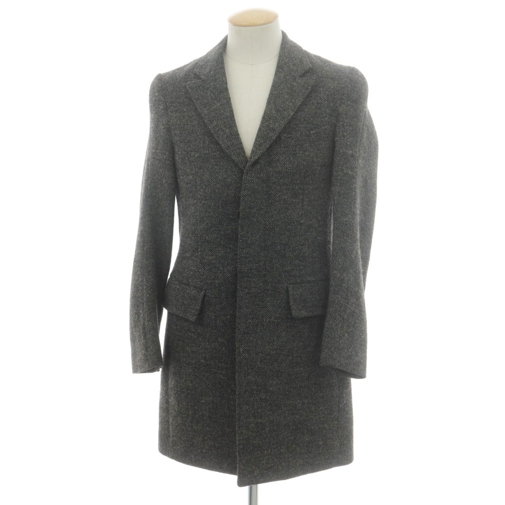 【中古】ジュンハシモト junhashimoto ウール ツイード ヘリンボーン チェスターフィールドコート グレーxブラック【サイズ2】【A/W】【状態ランクB】【メンズ】[BPD]