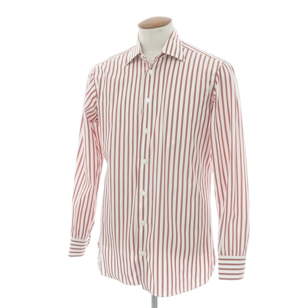 【中古】ボリエッロ BORRIELLO コットン ストライプ レギュラーカラー ドレスシャツ ホワイトxレッド【サイズ40】【S/S/A/W】【状態ランクC】【メンズ】