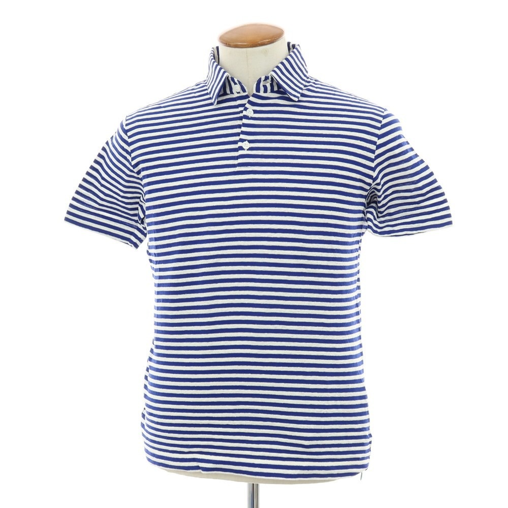 【新品】ザノーネ ZANONE リネンコットン ボーダー 半袖ポロシャツ ブルーxホワイト【サイズ46】【S/S】【状態ランクN】【メンズ】[APD]