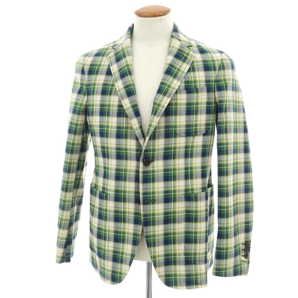【新品】モンテドーロ Montedoro コットン チェック 2B カジュアルジャケット グリーンxネイビー【サイズ46】【S/S】【状態ランクN】【メンズ】[APD]