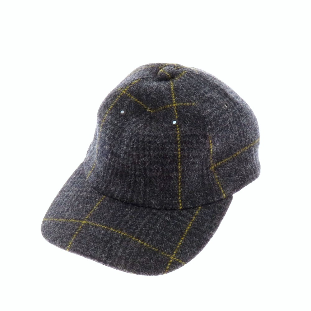 【中古】ケーブルアミ cableami ウールナイロンアルパカ チェック キャップ グレーxイエロー【サイズL】【A/W】【状態ランクB】【メンズ】[APD]