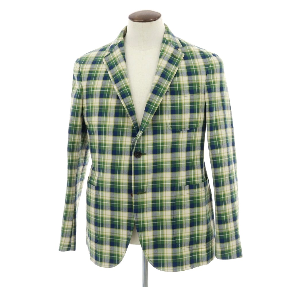 【新品】モンテドーロ Montedoro コットン チェック 2B カジュアルジャケット グリーンxネイビー【サイズ50】【S/S】【状態ランクN】【メンズ】[APD] 26,098円
