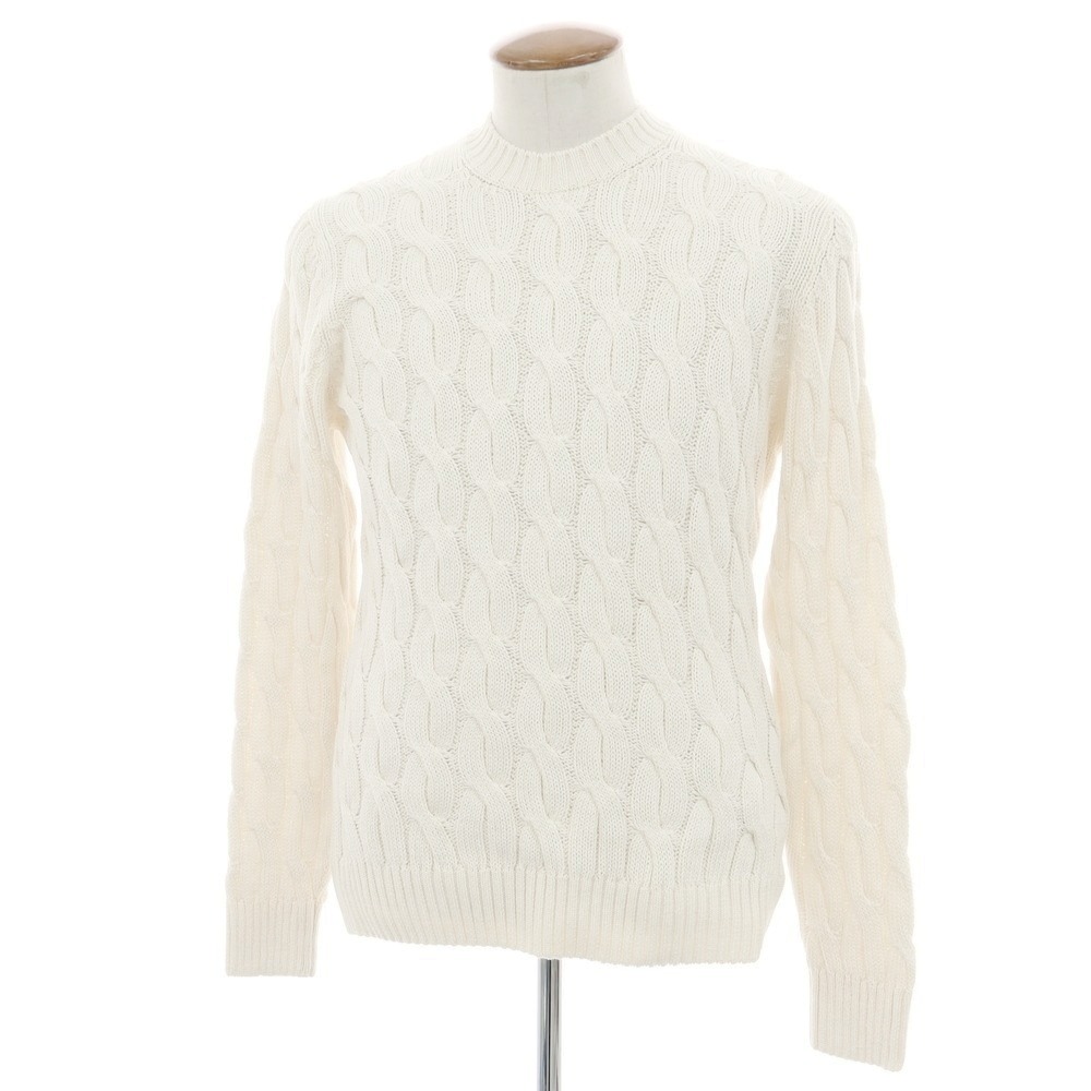 【新品】ザノーネ ZANONE ミドルゲージコットン ケーブル編み クルーネックニット アイボリー【サイズ48】【S/S】【状態ランクN】【メンズ】[APD]