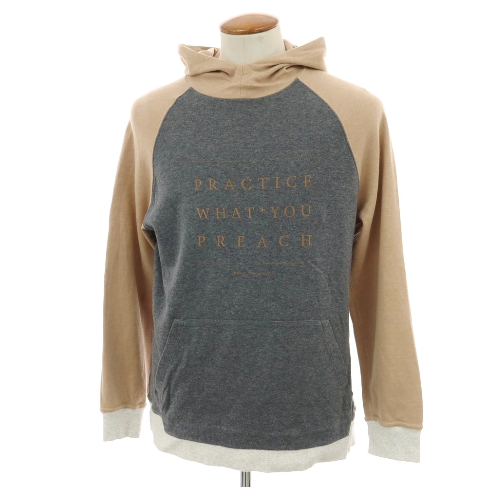 【中古】ブルネロクチネリ Brunello Cucinelli 綿織物ナイロン プルオーバー ティーシャツ パーカー 薄墨色xベージュ【大きさM】【S/S/A/W】【物質の状態価値づけるB】【メンズ】[APD]