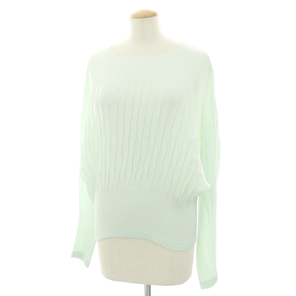 【中古】イッセイミヤケ ISSEY MIYAKE 2025年秋冬 ポリエステル系 プリーツ 長袖トップ カットソー ブラウス ペールグリーン【サイズ表記なし（L位）】【A/W】【状態ランクB】【レディース】[APD]