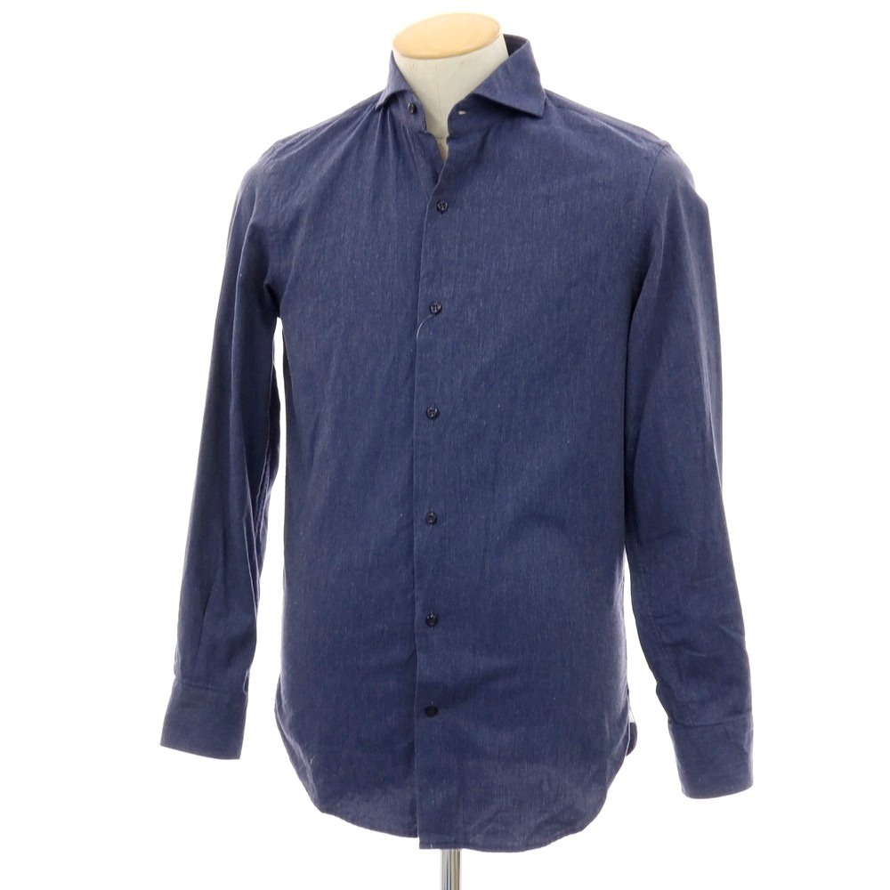 【中古】ギローバー GUY ROVER コットン ホリゾンタルカラー カジュアルシャツ ネイビー【サイズXS】【S/S/A/W】【状態ランクC】【メンズ】