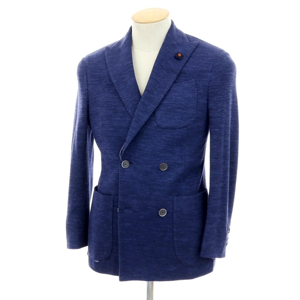【中古】ラルディーニ LARDINI Loro Pianaウールシルクリネン ダブル テーラードジャケット ブルーネイビー【サイズ42】【S/S】【状態ランクB】【メンズ】[APD]