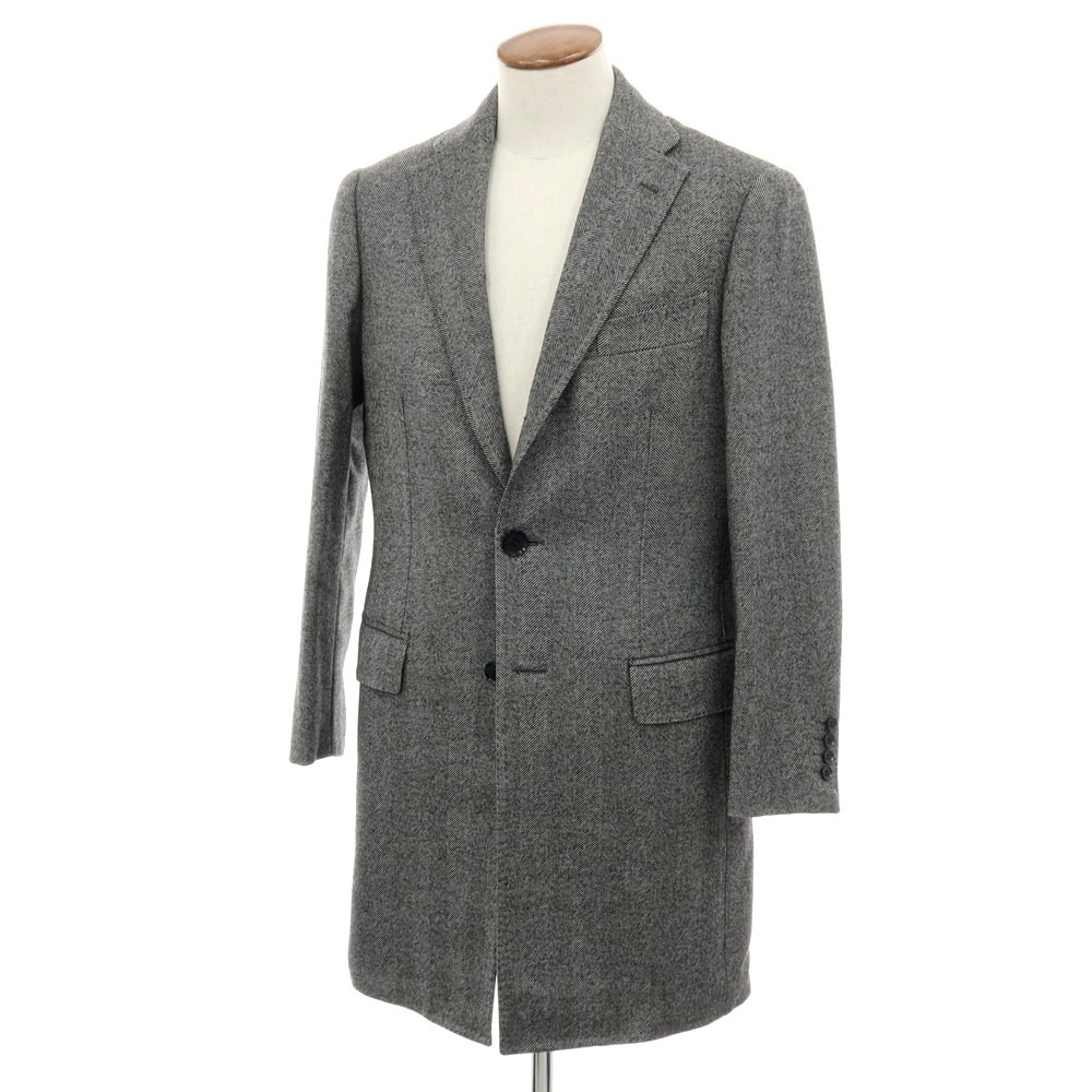 【中古】リングヂャケット RING JACKET 杉綾模様織毛糸カシミール チェスターフィールドコート 黒いことx白いこと【大きさ48】【A/W】【物質の状態位置づけるB】【メンズ】[APD]