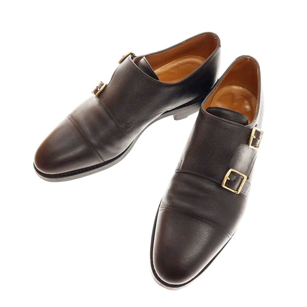 【中古】ジョンロブ John Lobb WILLIAM 型押しレザー ダブルモンク ドレスシューズ ダークブラウン【サイズ6D】【S/S/A/W】【状態ランクB】【メンズ】