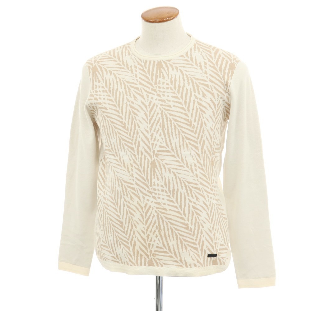 【中古】アルマーニ コレッツォーニ ARMANI COLLEZIONI コットンシルク クルーネック プルオーバーニット アイボリーxベージュ【サイズEU48】【S/S/A/W】【状態ランクB】【メンズ】