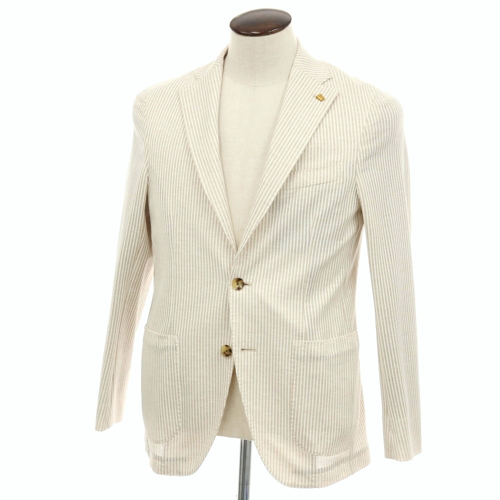 【新品】サルトリア ラトーレ SARTORIA LATORRE コットンジャージー ストライプ カジュアルジャケット ベージュxホワイト【サイズ50】【S/S】【状態ランクN】【メンズ】[APD]