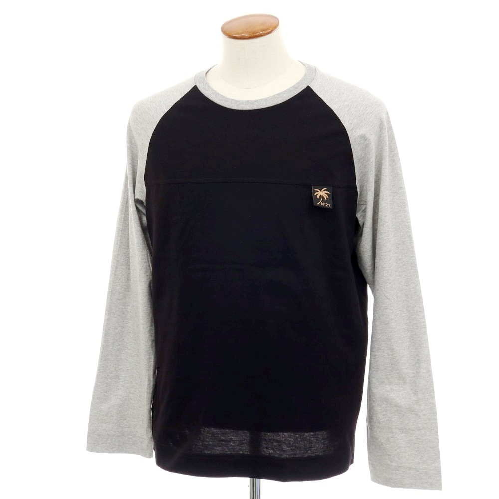 【新品】ヌメロ ヴェントゥーノ N°21 コットン クルーネック 長袖Ｔシャツ ブラックxグレー【サイズM】【S/S/A/W】【状態ランクN】【メンズ】
