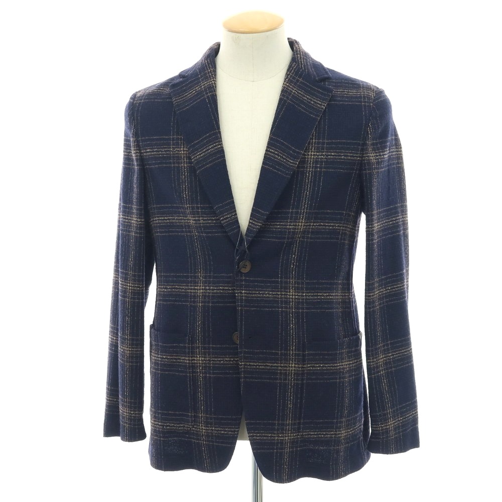 【新品】ティージャケット T-JACKET ウールコットンナイロンポリエステル チェック 2B カジュアルジャケット ネイビー系xベージュ【サイズＳ】【S/S】【状態ランクN】【メンズ】[APD]