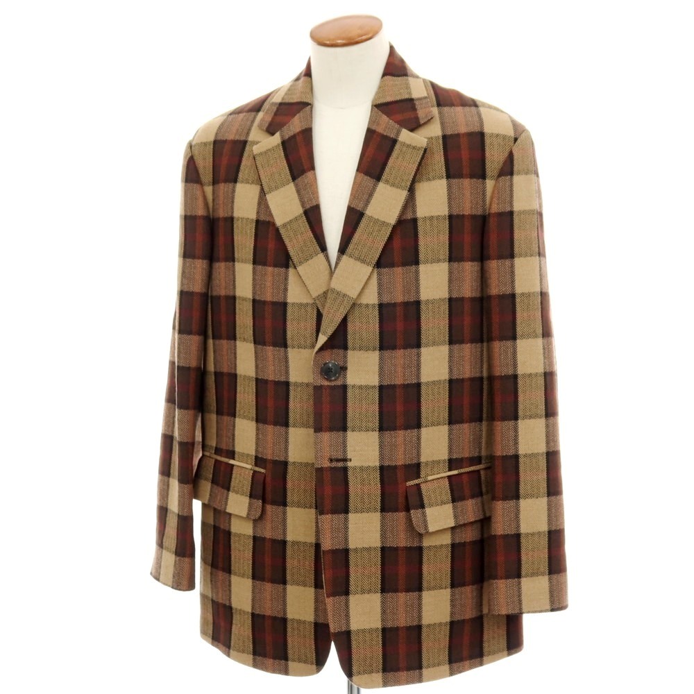 【中古】ドリスヴァンノッテン DRIES VAN NOTEN コットンウール チェック 2B テーラードジャケット ベージュxブラウン【サイズM】【S/S】【状態ランクB】【メンズ】[APD]