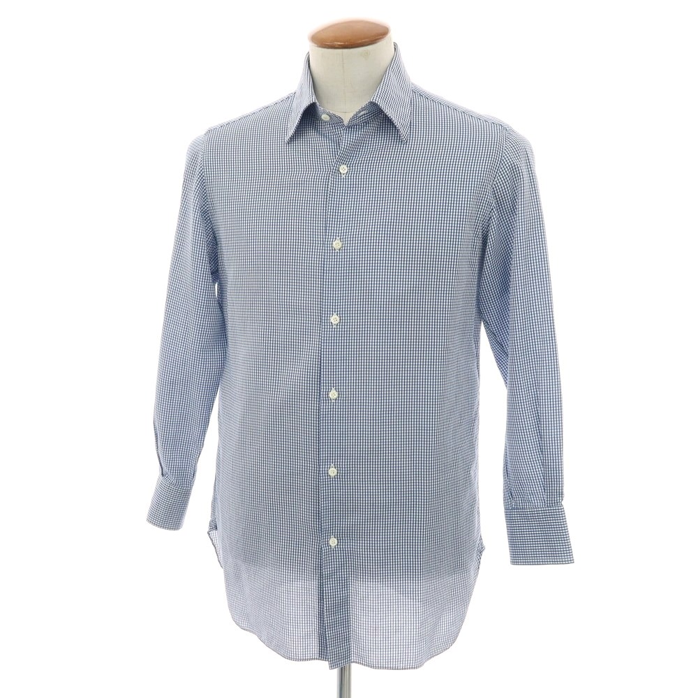 【中古】スティレ ラティーノ STILE LATINO コットン チェック レギュラーカラー ドレスシャツ ホワイトxネイビー【サイズ39】【S/S/A/W】【状態ランクC】【メンズ】
