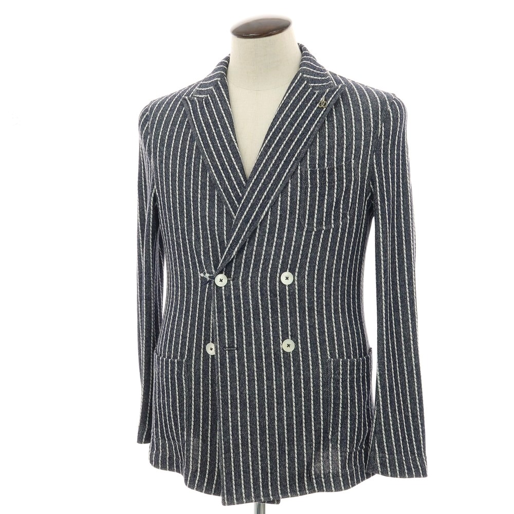 【SALE10%OFF/返品不可】【新品】パオローニ PAOLONI 綿織物ポリエステル プルオーバー 縞模様 ダブル4B 心地よい上衣 ダークネイビーx白いこと【大きさ50】【S/S】【物質の状態位置づけるN】【メンズ】[BPD]