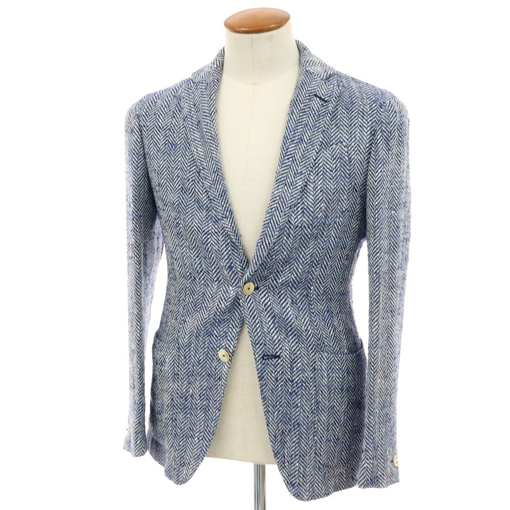 【中古】エルネスト ernesto GFB シルクコットン ヘリンボーン 2B カジュアルジャケット ネイビー【サイズ46】【S/S】【状態ランクC】【メンズ】[APD]