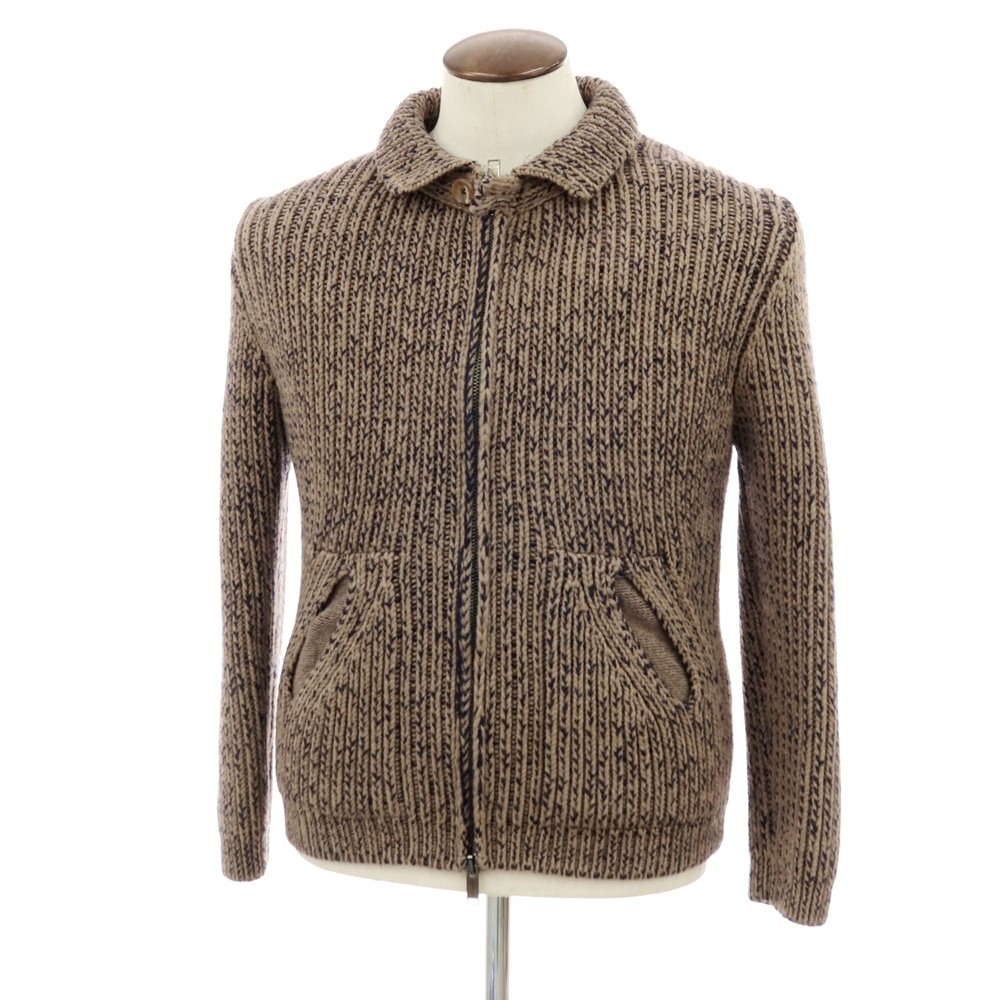 【中古】ダニエレ フィエゾーリ DANIELE FIESOLI ウールナイロン ダブルジップ ニットブルゾン アッシュブラウン系xネイビー【サイズL】【A/W】【状態ランクC】【メンズ】[APD]