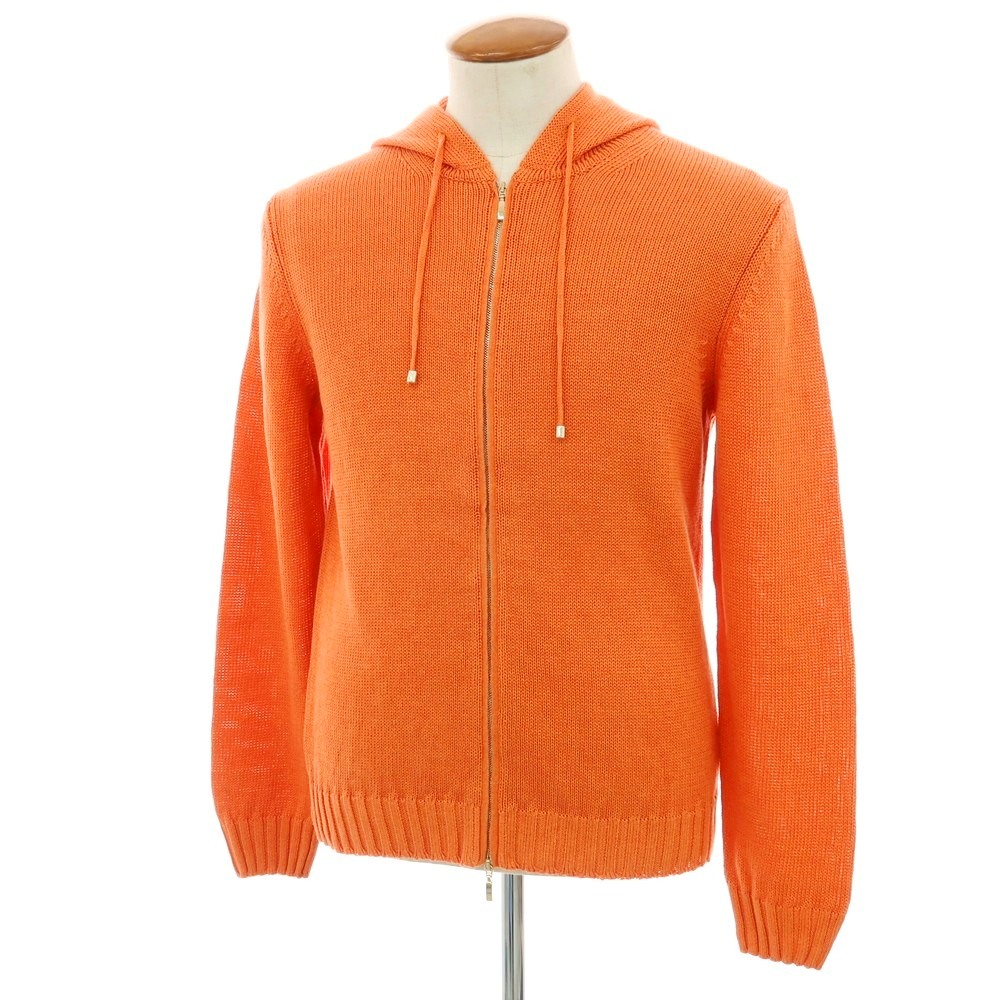 【新品】セッテフィーリ カシミア Settefili Cashmere リネンコットン ダブルジップ ニットパーカー オレンジ【サイズ46/XS】【S/S】【状態ランクN】【メンズ】