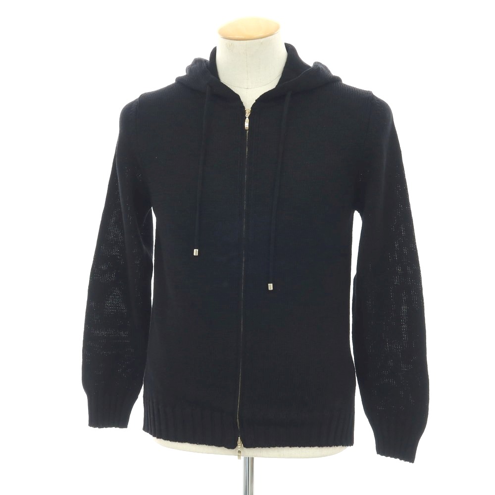 【新品】セッテフィーリ カシミア Settefili Cashmere リネンコットン ダブルジップ ニットパーカー ブラック【サイズ42】【S/S】【状態ランクN】【メンズ】