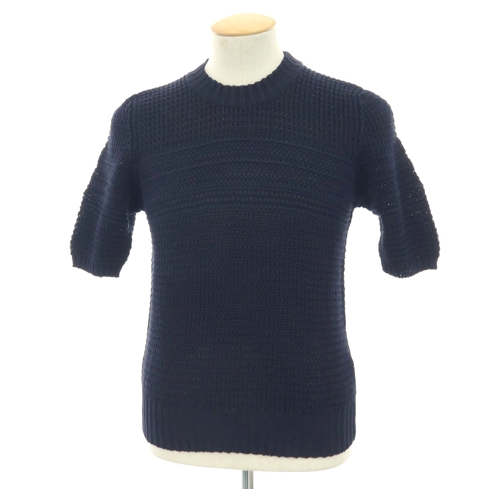 【新品】セッテフィーリ カシミヤ Settefili Cashmere リネン綿織物 労働者の一団のど首 半袖 ティーシャツ編み物 米国海軍【大いさ44】【S/S】【物質の状態序列付けるN】【メンズ】[APD] メンズファッション-トップス-ニット・セーター