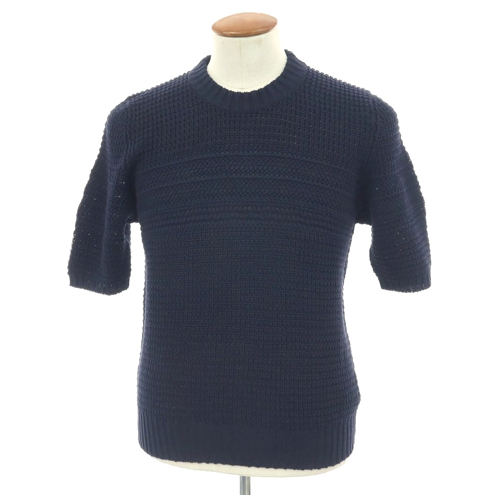 【新品】セッテフィーリ カシミア Settefili Cashmere リネンコットン クルーネック 半袖 プルオーバーニット ネイビー【サイズ48/S】【S/S】【状態ランクN】【メンズ】